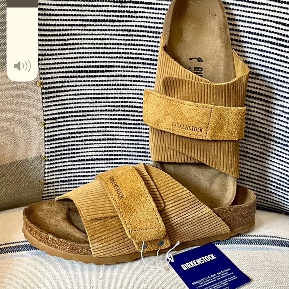 Birkenstock Kyoto Slide Sandal Suede Embossed Corduroy Cork Brown - Picture 4 of 6